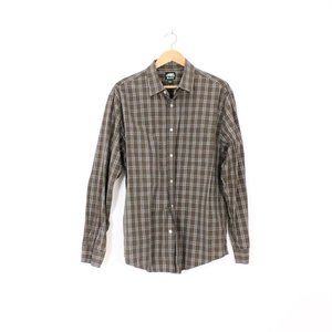 *Mens Roots Brown Plaid Button Up Shirt